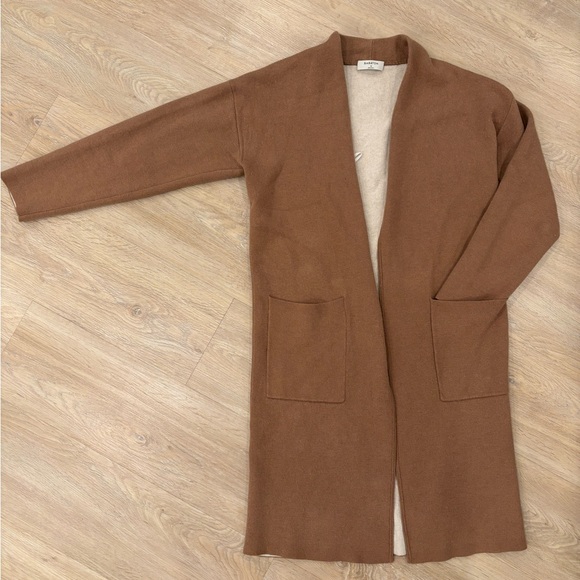 Aritzia Babaton Lance Longline Wool Blend Open Cardigan Camel Brown Size M - Picture 4 of 12